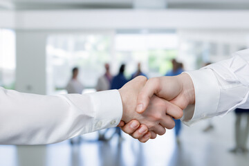 A doctor shaking hands with a patient.