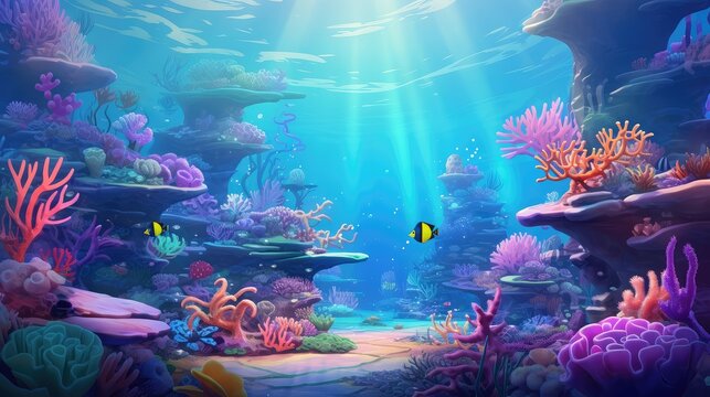 ocean coral reef wonderland illustration tropical underwater, fish aquatic, water sea ocean coral reef wonderland