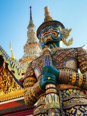 Naklejka premium Demon Guardian in Wat Phra Kaew (Temple of the Emerald Buddha), Grand Palace in Bangkok, Thailand.