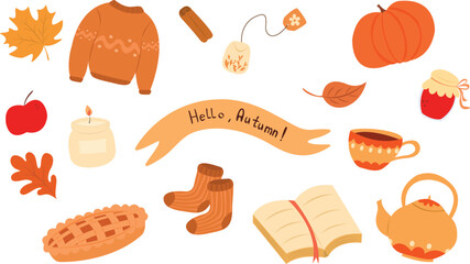 Autumn set. Cozy season. Design elements. 