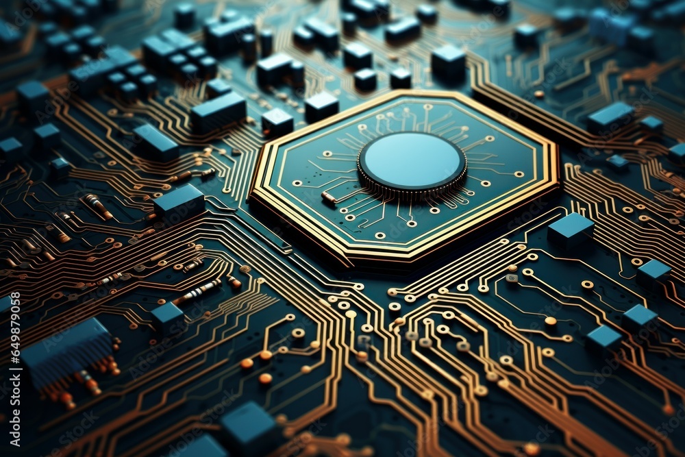 Poster high-tech circuit board. science data microchip. generate ai