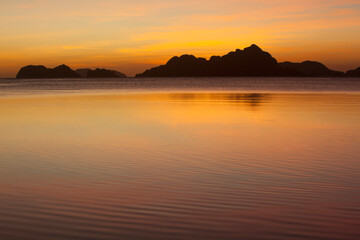 Fototapeta premium Sunset View Of Tropical Islands From The Beaches Of Corong Corong; El Nido, Bacuit Archipelago, Palawan, Philippines
