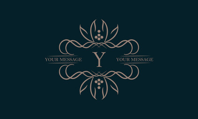 Luxury logo with letter Y and beautiful stylish floral ornament. Elegant frame design in vector illustration. Monogram, emblem.