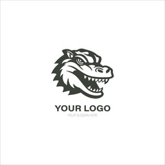 The crocodile logo is designed using a minimalist vector style and is black and white