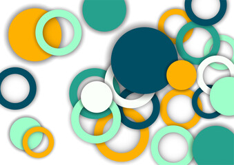 Colorful geometric abstract background. Overlapping colorful circles and rings. Modern elegance, bright fashion background. Brochure and banner template. Vector