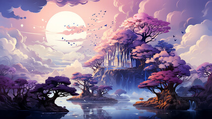 Fototapeta premium Illustrative visualization of symbolism and surrealism, the game of the idea of illusion and reality