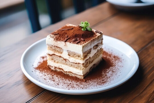 Tiramisu On Plate In Scandinavianstyle Cafe