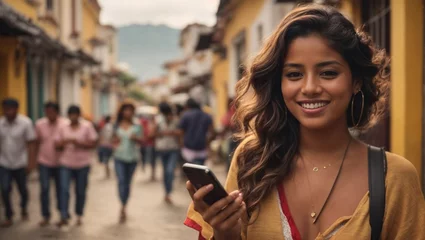 Foto op Canvas colombian girl women with phone technology © fauzanbunz
