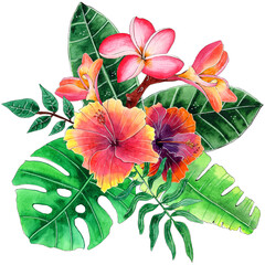 Watercolor Summer Tropical Bouquet Composition