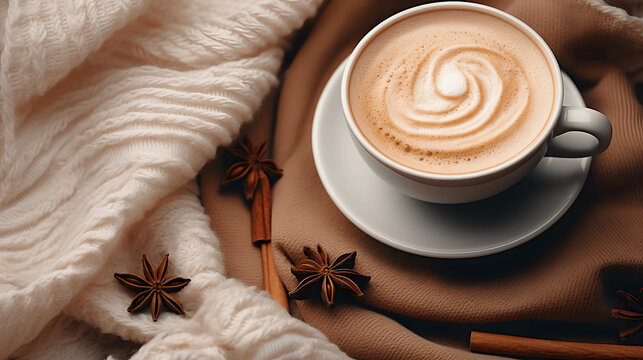 Cozy Coffee Break: Knitted and Crocheted Warmth with Coffee and Cinnamon
