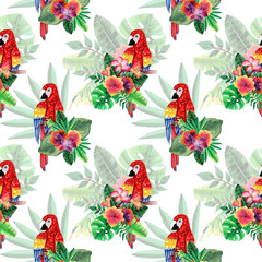 Watercolor parrot tropical pattern design