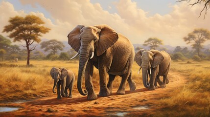 africa savannah elephant herd illustration animal savanna, travel park, nature wilderness africa...