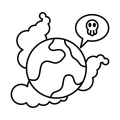 outline polluted world icon on white background, icon design for apps, presentation, banner, sign, symbol, logo. Artificial intelligence icon concept. vector illustration.