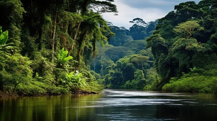 forest french guiana rainforest illustration landscape green, jungle natural, tree beautiful forest french guiana rainforest - obrazy, fototapety, plakaty