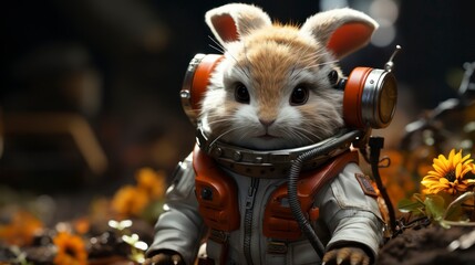 A tiny cute rabbit astronaut, claymation style.