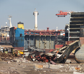 ALANG, GUJARAT, INDIA: ship breaking yards, dismantling and salvaging of ships from all around the world
