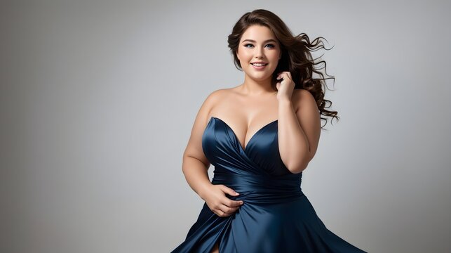 Portrait of a beautiful plus size beauty model, fashion banner with copy space text, 