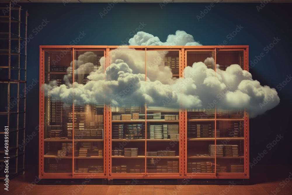 Poster cloud computing city. storage data. generate ai