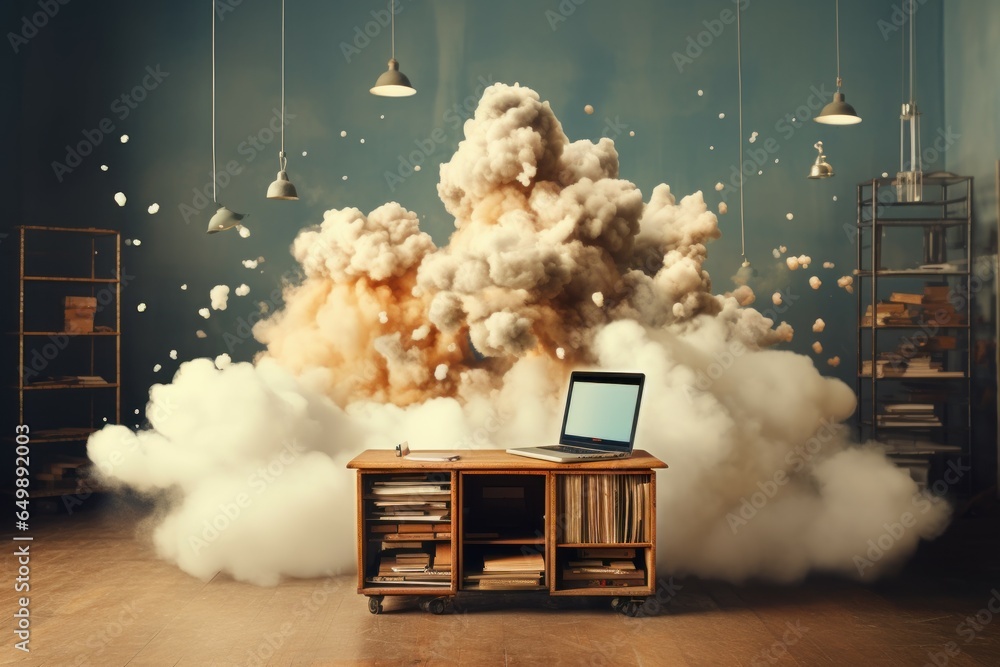 Poster futuristic cloud computing city. storage data. generate ai