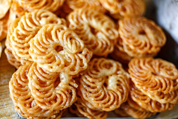 Jalebi, deep-fried indian sweet, close-up view