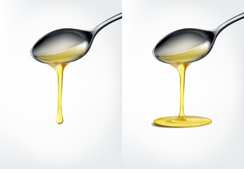 Organic olive oil poured from spoon