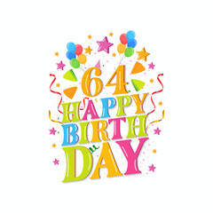 64 years happy birthday logo with balloons, vector illustration 54th Birthday Celebration design