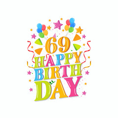 69 years happy birthday logo with balloons, vector illustration 59th Birthday Celebration design