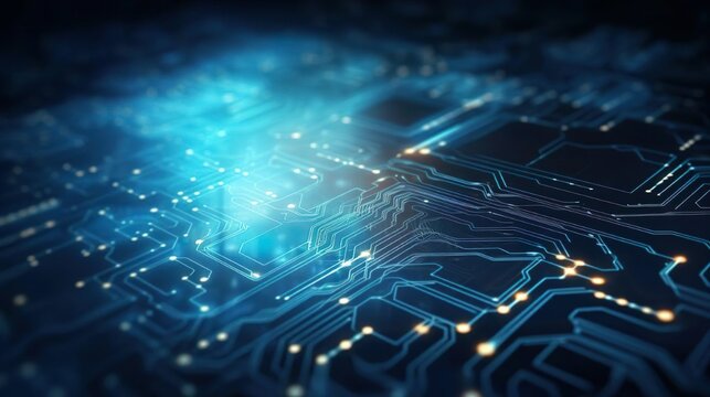 Technik, technologie, Computer, kommunikation, leiter, bahnen, licht, blau , dunkel, generative AI