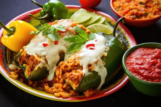 Chili relleno chili peppers filled with cheese.