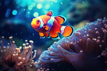 Vibrant Clownfish underwater. Nature reef color. Generate Ai