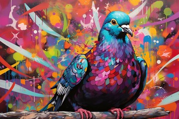 Colorful pigeon artwork. Generative AI