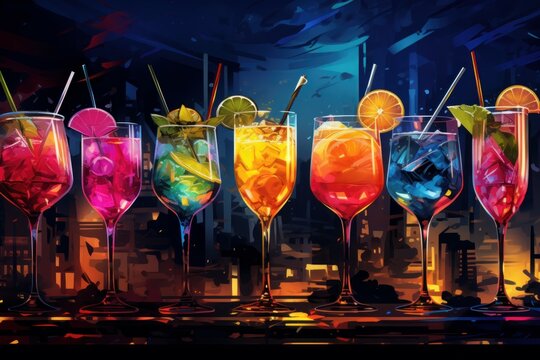 Lively Cocktails club. Bar party drinks. Generate Ai