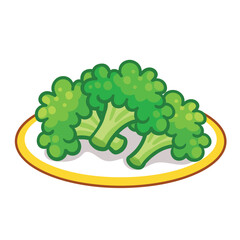 A plate with green broccoli. Vector illustration with healthy food