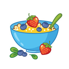 Porridge with fruits and berries in a bowl. Vector illustration Healthy food.