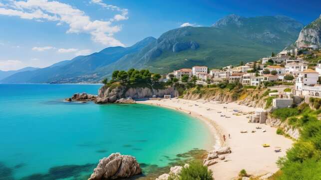 sea albanian riviera pristine illustration vacation natural, swimming tourism, mediterranean seaside sea albanian riviera pristine