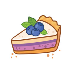 Cute cartoon pie slice. Piece of berry cake isolated vector illustration. Traditional American baked dessert. - 649897664
