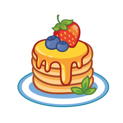 Delicious Pancakes with syrup or honey and berries isolated on white background. Vector illustration with homemade pancakes .