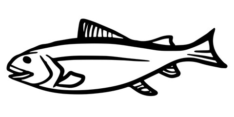 Tuna fish logo icon outline illustration. Salmon tuna fish line icon seafood logo. Fish as a food  for logo, tin, fish package, fishing design.