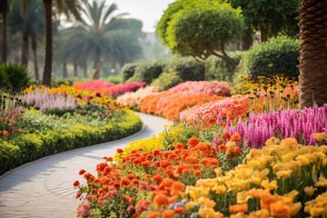 A beautiful flower garden with diverse blooms in Dubai, United Arab Emirates. Generative AI