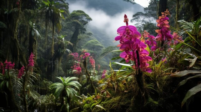 landscape ecuadorian cloud forest illustration mountain rain, mindo outdoor, background tree landscape ecuadorian cloud forest
