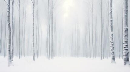  a snow covered forest filled with lots of tall white trees.  generative ai