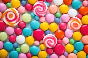 Fototapeta na wymiar Vibrant Colorful candy background. Assorted snack. Generate Ai