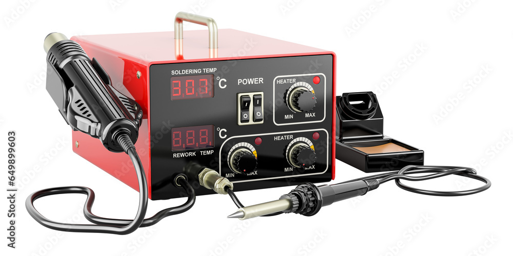 Poster digital soldering station. 3d rendering isolated on transparent background
