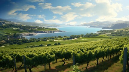 Naklejka premium travel seaside vineyards coastal illustration beach sea, island nature, landscape seascape travel seaside vineyards coastal