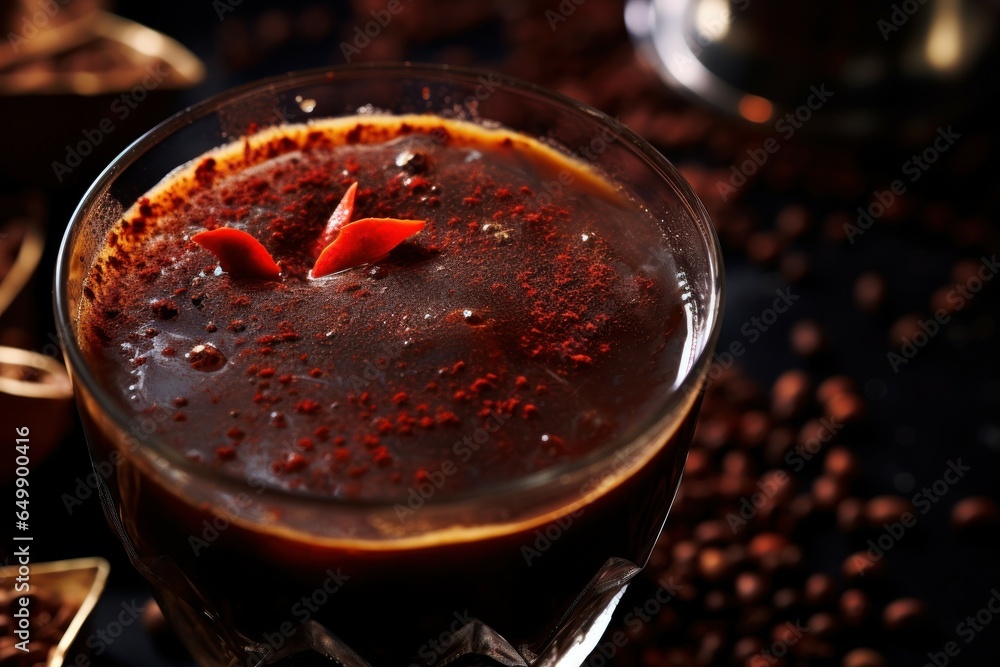 Poster a close-up photograph of a drink in a glass on a table. perfect for illustrating refreshment or a re
