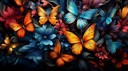 kaleidoscopic neon butterflies pattern
