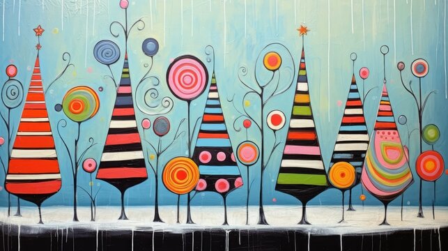 Christmas tree illustration, card for the holidays season in december