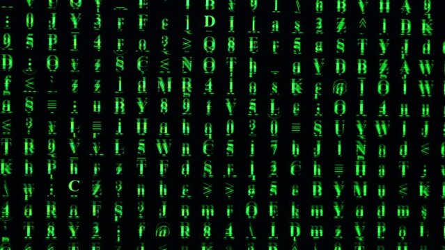 GREEN random ASCII Characters on black background of PC screen