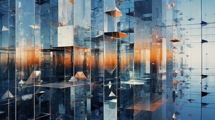  an abstract image of a building made of glass blocks and cubes.  generative ai