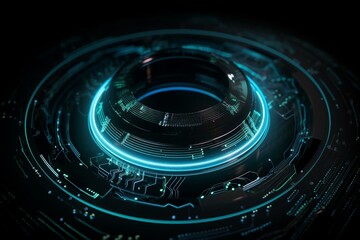 Circular security scanner processing cybersecurity data on dark background. Generative AI